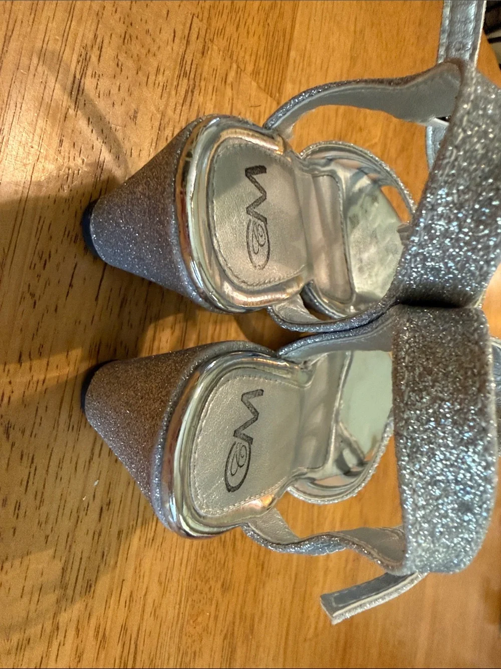Nina Silver Glitter T-Strap Rhinestone Dress Sandals